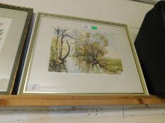 MIRIEL ALLSOP, SIGNED TWO WATERCOLOURS, "THAMES BARGES AT PIN MILL" AND "THE NAR AT CASTLEACRE",