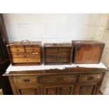 THREE GOOD QUALITY OAK FRAMED TABLE TOP MULTI-DRAWER TOOL CABINETS