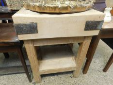 SMALL MAPLE WOOD BUTCHER'S BLOCK ON A PINE STAND