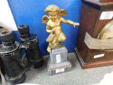 GILT METAL PUTTI ON A MARBLE BASE