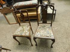 WALNUT SPLAT BACK BEDROOM CHAIR TOGETHER WITH A FURTHER MAHOGANY SPLAT BACK BEDROOM CHAIR WITH