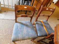 SET OF FOUR REGENCY BAR BACK DINING CHAIRS WITH BLUE UPHOLSTERED SEATS (A/F)