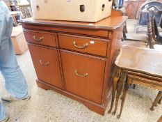 REPRODUCTION CHERRY WOOD SIDEBOARD WITH TWO DRAWERS OVER TWO CUPBOARD DOORS WITH EBONISED DETAIL