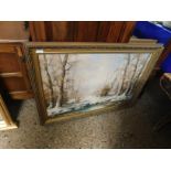 GILT FRAMED CONTINENTAL OIL ON CANVAS OF A WINTER LANDSCAPE