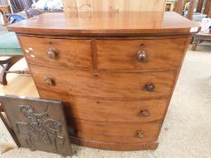 VICTORIAN MAHOGANY BOW FRONTED TWO OVER THREE FULL WIDTH DRAWER CHEST WITH TURNED KNOB HANDLES