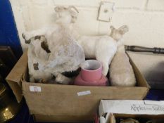 BOX CONTAINING A FRENCH GLASS VASE, ASSORTED GOAT ORNAMENTS ETC
