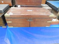 19TH CENTURY MAHOGANY LARGE WRITING SLOPE WITH BRASS CORNERS (A/F)