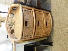 WICKER AND BAMBOO BOW FRONTED THREE DRAWER UNIT