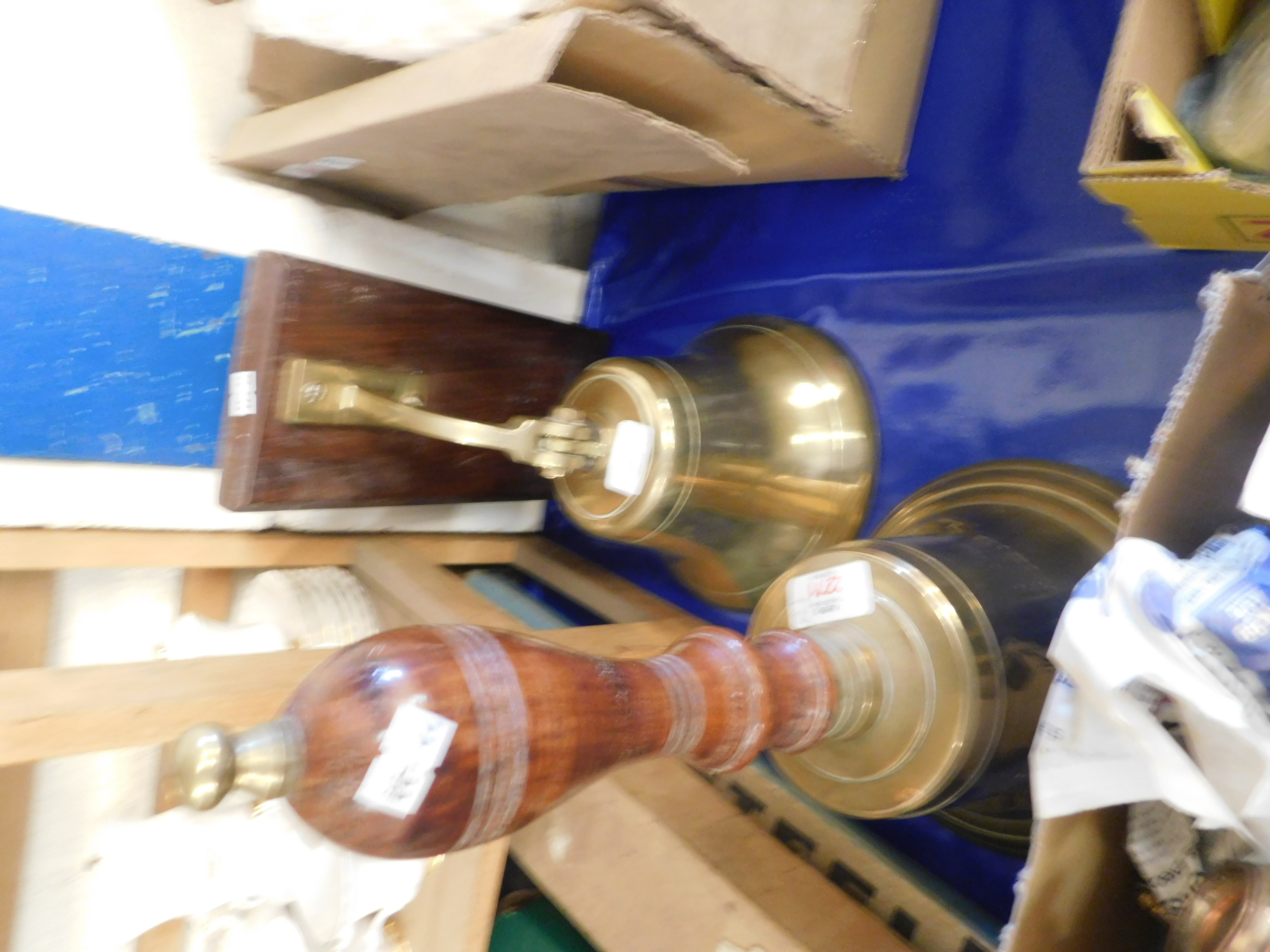 GOOD QUALITY REPRODUCTION BRASS CAPTAINS BELL TOGETHER WITH A FURTHER WALL MOUNTED BELL (2)