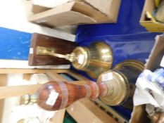 GOOD QUALITY REPRODUCTION BRASS CAPTAINS BELL TOGETHER WITH A FURTHER WALL MOUNTED BELL (2)