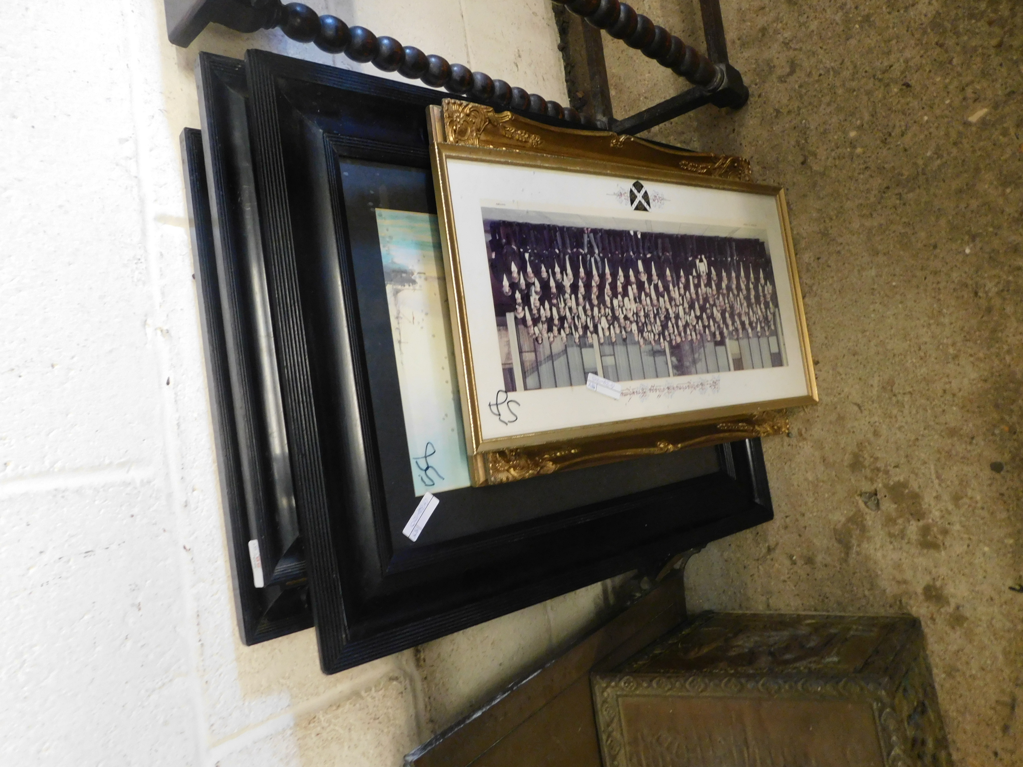 GROUP CONTAINING A QUEEN VICTORIA PRINT, EBONISED PRINTS ETC