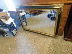 DECORATIVE RECTANGULAR EBONISED AND GILT RECTANGULAR WALL MIRROR