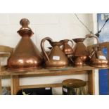 GROUP OF NINE VICTORIAN COPPER MEASURES, LARGEST 1 GALLON, SMALLEST 1/8 GILL