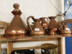 GROUP OF NINE VICTORIAN COPPER MEASURES, LARGEST 1 GALLON, SMALLEST 1/8 GILL