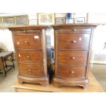 PAIR OF BEECHWOOD THREE DRAWER BEDSIDE CHESTS WITH BRUSHING SLIDES AND BUTTON HANDLES