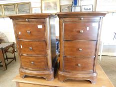 PAIR OF BEECHWOOD THREE DRAWER BEDSIDE CHESTS WITH BRUSHING SLIDES AND BUTTON HANDLES