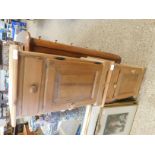 PAIR OF WAX PINE BEDSIDE CUPBOARDS WITH SINGLE DRAWER OVER CUPBOARD DOOR WITH TURNED KNOB HANDLES