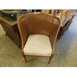 BEECHWOOD FRAMED CANE BACK AND CREAM UPHOLSTERED SEAT BEDROOM CHAIR