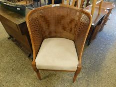 BEECHWOOD FRAMED CANE BACK AND CREAM UPHOLSTERED SEAT BEDROOM CHAIR