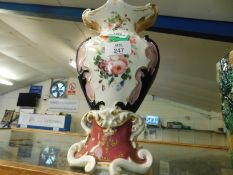 19TH CENTURY CONTINENTAL FLORAL DECORATED LAMP WITH PUCE SHADE