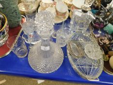 GLASS SHIPS DECANTER, FURTHER MIXED GLASS WARE, SILVER MOUNTED DECANTER ETC