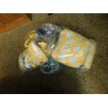 BAGS GOOD QUALITY CURTAINS, ONE WITH GREEN BLUE YELLOW AND RED TARTAN AND OTHER YELLOW GROUND WITH
