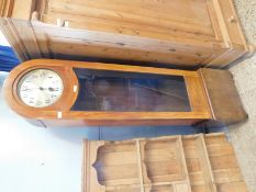 TEAK CASED ARCH TOP SILVER DIAL LONG CASE CLOCK WITH FULL PANEL GLAZED DOOR