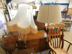 1970'S TEAK AND BRASS COLUMN STANDARD LAMP AND SHADE (2)