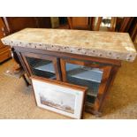 REGENCY TYPE CABINET WITH PAINTED METAL TOP WITH GRILL FRONT RAISED ON BUN FEET