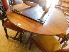 GOOD QUALITY REPRO MAHOGANY TWIN PEDESTAL DINING TABLE WITH ONE EXTRA LEAF EACH FITTED WITH TRIPOD
