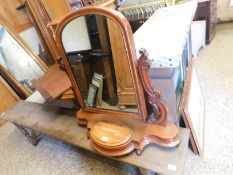 VICTORIAN MAHOGANY DRESSING TABLE MIRROR WITH SHAPED SUPPORTS AND LIFT UP GLOVE BOX