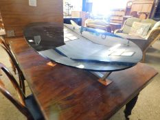 GOOD QUALITY MODERN BLACK GLASS FORMED OVAL COFFEE TABLE WITH CHROMIUM BASE