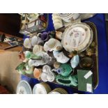 TRAY ASSORTED CHINA WARES, NOVELTY STORAGE JARS ETC