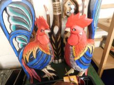 PAIR OF EASTERN SOFT WOOD PAINTED MODELS OF COCKERELS