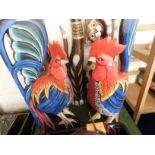 PAIR OF EASTERN SOFT WOOD PAINTED MODELS OF COCKERELS