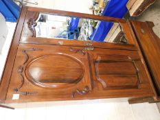 LARGE CARVED WALNUT WARDROBE WITH BEVELLED EDGED MIRROR, WIDTH 118CM