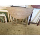 SMALL OAK FRAMED DROP LEAF BARLEY TWIST TABLE