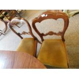 PAIR OF VICTORIAN MAHOGANY BALLOON BACK DINING CHAIRS WITH TURNED FRONT LEGS AND YELLOW DRAYLON DROP