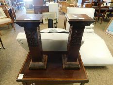 PAIR OF EASTERN HARDWOOD CARVED SQUARE COLUMNED STANDS