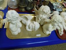 TRAY OF FOUR PLASTER WORK PUTAI ORNAMENTS