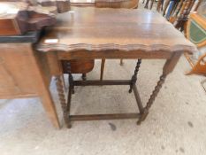 OAK FRAMED SHAPED RECTANGULAR SIDE TABLE ON BARLEY TWIST SUPPORTS