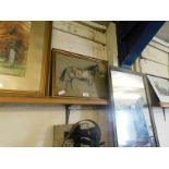 GILT FRAMED PICTURE OF A HORSE MONOGRAMMED AJM TO BOTTOM RIGHT