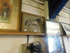 GILT FRAMED PICTURE OF A HORSE MONOGRAMMED AJM TO BOTTOM RIGHT