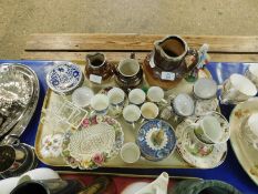 SILVER RIMMED HARVEST WARE JUGS, PART AINSLEY COFFEE CANS ETC