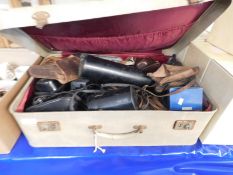 SUITCASE LARGE QTY OF CAMERA, BINOCULARS, CASES ETC