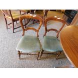 PAIR OF VICTORIAN MAHOGANY BALLOON BACK BEDROOM CHAIRS WITH GREEN DRAYLON UPHOLSTERED SEATS (2)