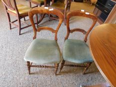 PAIR OF VICTORIAN MAHOGANY BALLOON BACK BEDROOM CHAIRS WITH GREEN DRAYLON UPHOLSTERED SEATS (2)