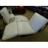 PAIR OF CREAM ITALIAN LEATHER RECLINER CHAIRS ON SQUARE CHROMIUM BASES