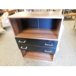 MELAMINE FRONTED BOOKCASE FITTED WITH TWO FULL WIDTH BLACK GLOSS DRAWERS