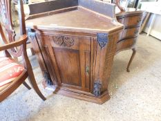 OAK FRAMED ARTS AND CRAFTS CARVED CORNER CUPBOARD